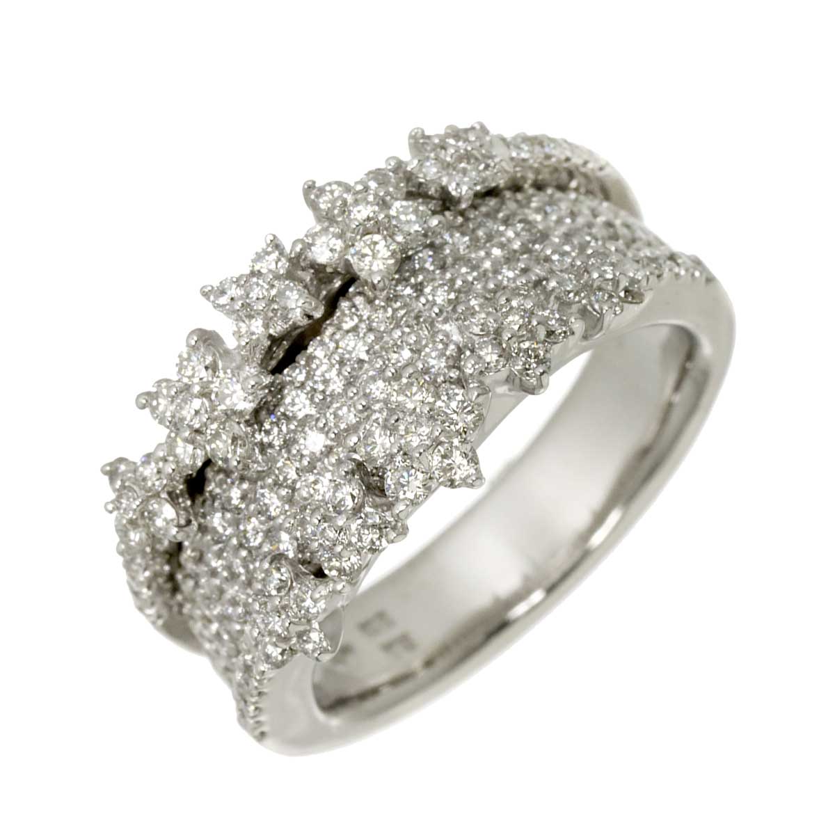 Diamond 1.67ct Flower Ring 18K WG 750 Size8-8.25(US)