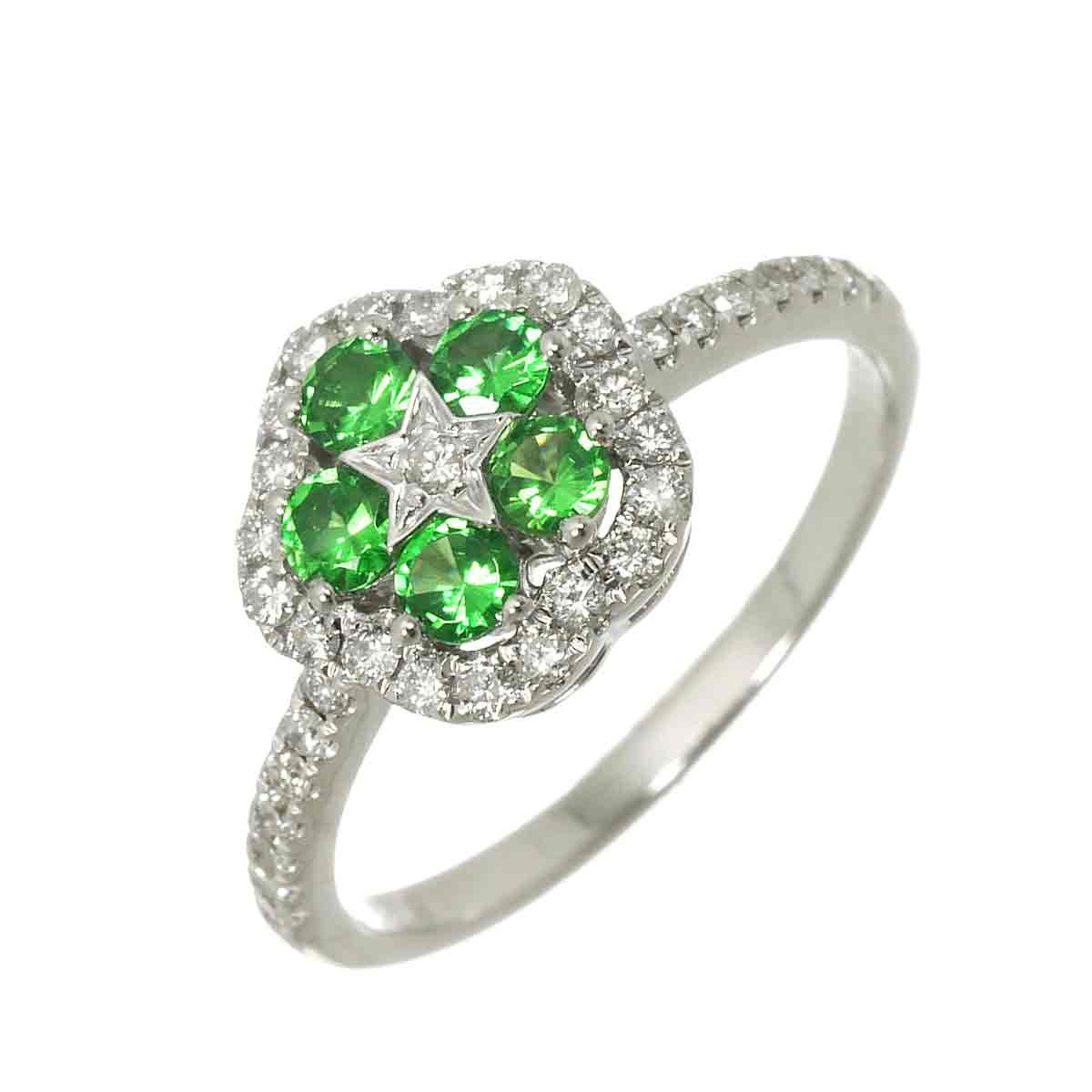 Garnet 0.40ct Diamond 0.28ct Ring 18K K18 WG White Gold size6(US)