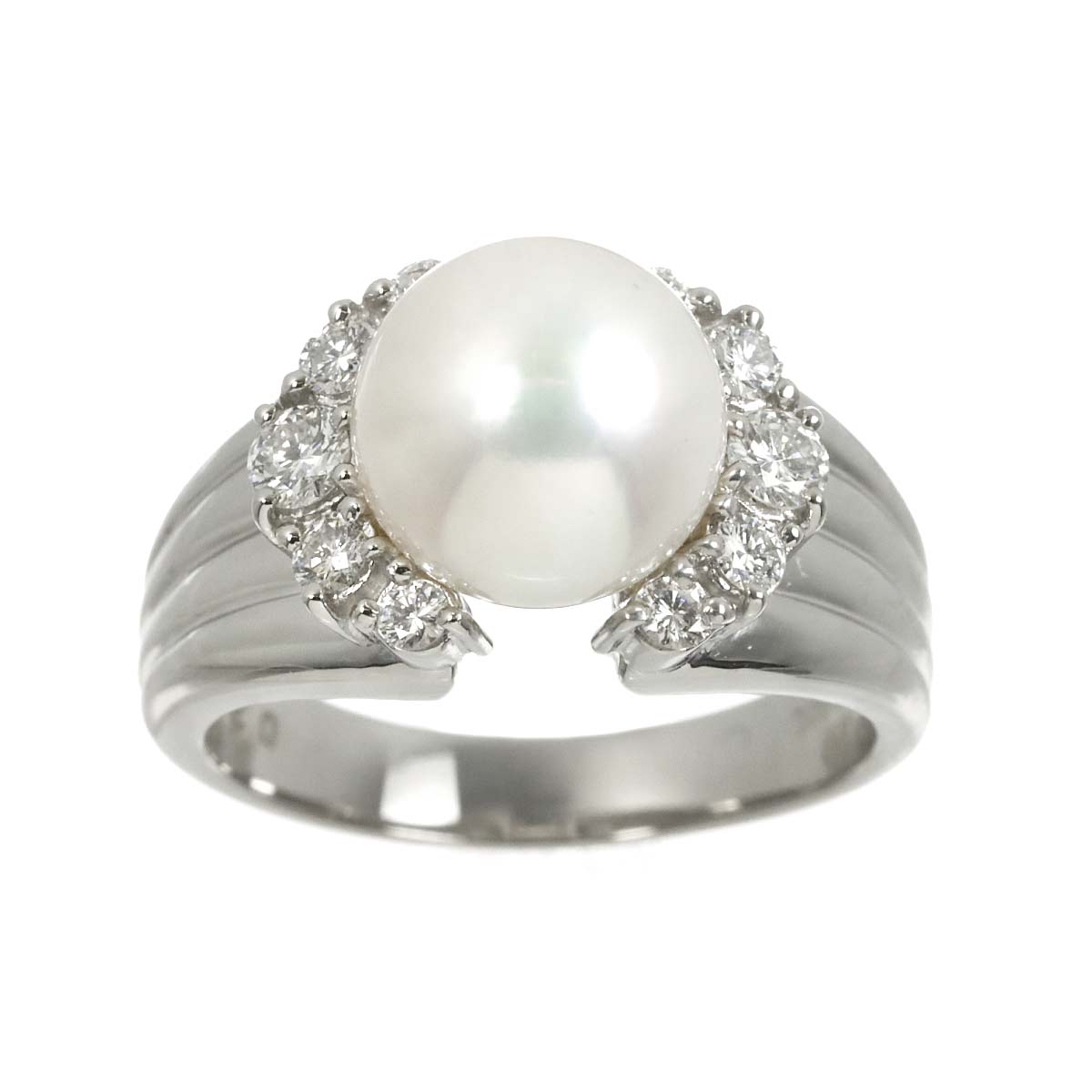 Akoya Pearl 9.3mm Diamond 0.37ct Ring Pt size6.25-6.5(US)