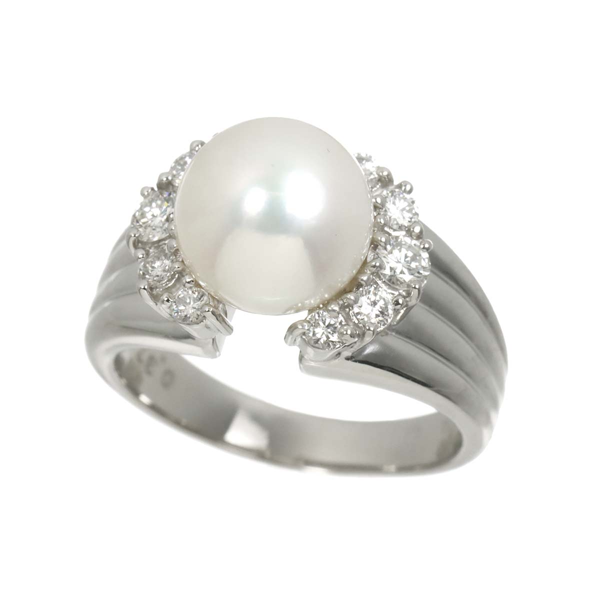 Akoya Pearl 9.3mm Diamond 0.37ct Ring Pt size6.25-6.5(US)