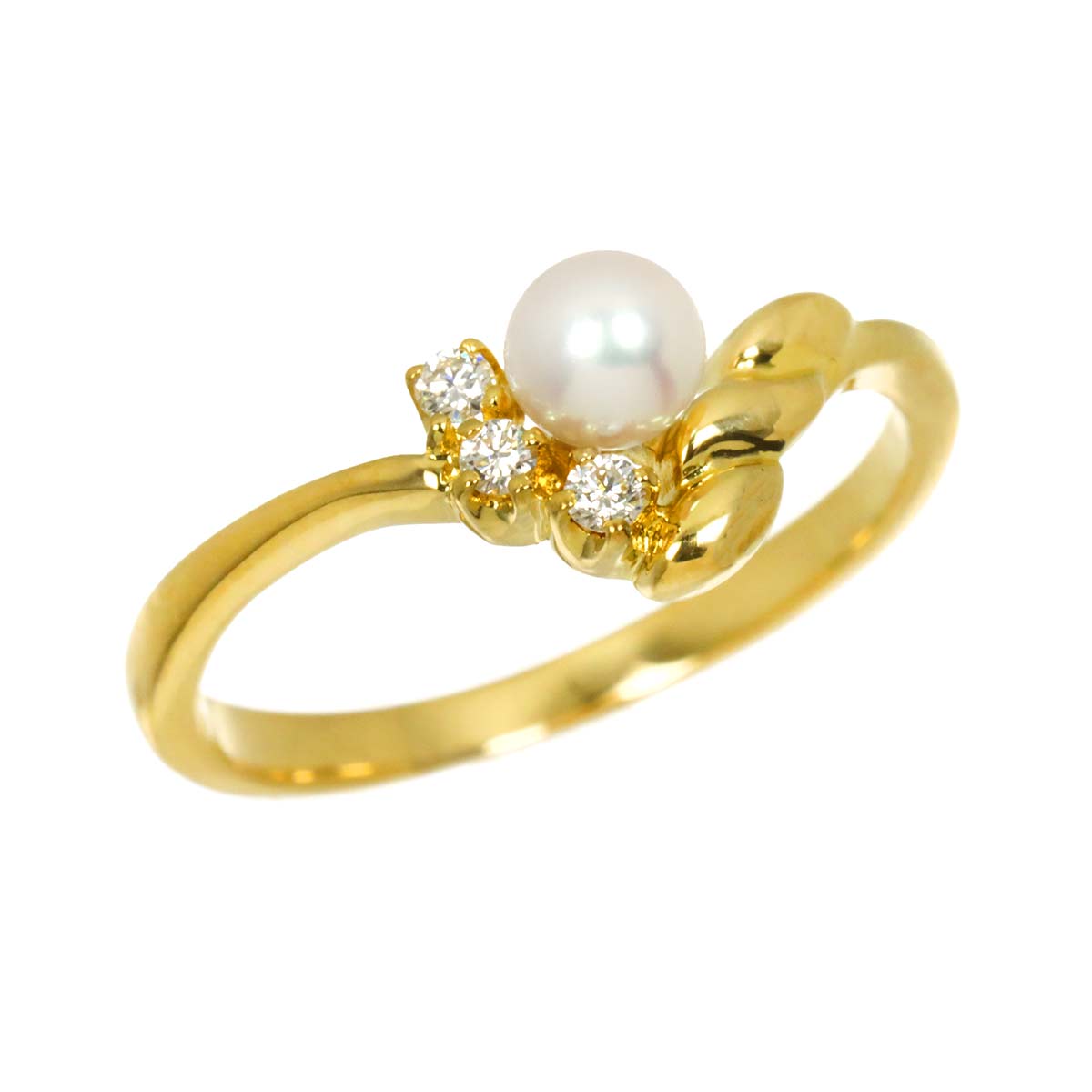 Akoya Pearl 4.0mmiamond Ring 18K YG 750 Size4.75-5(US)