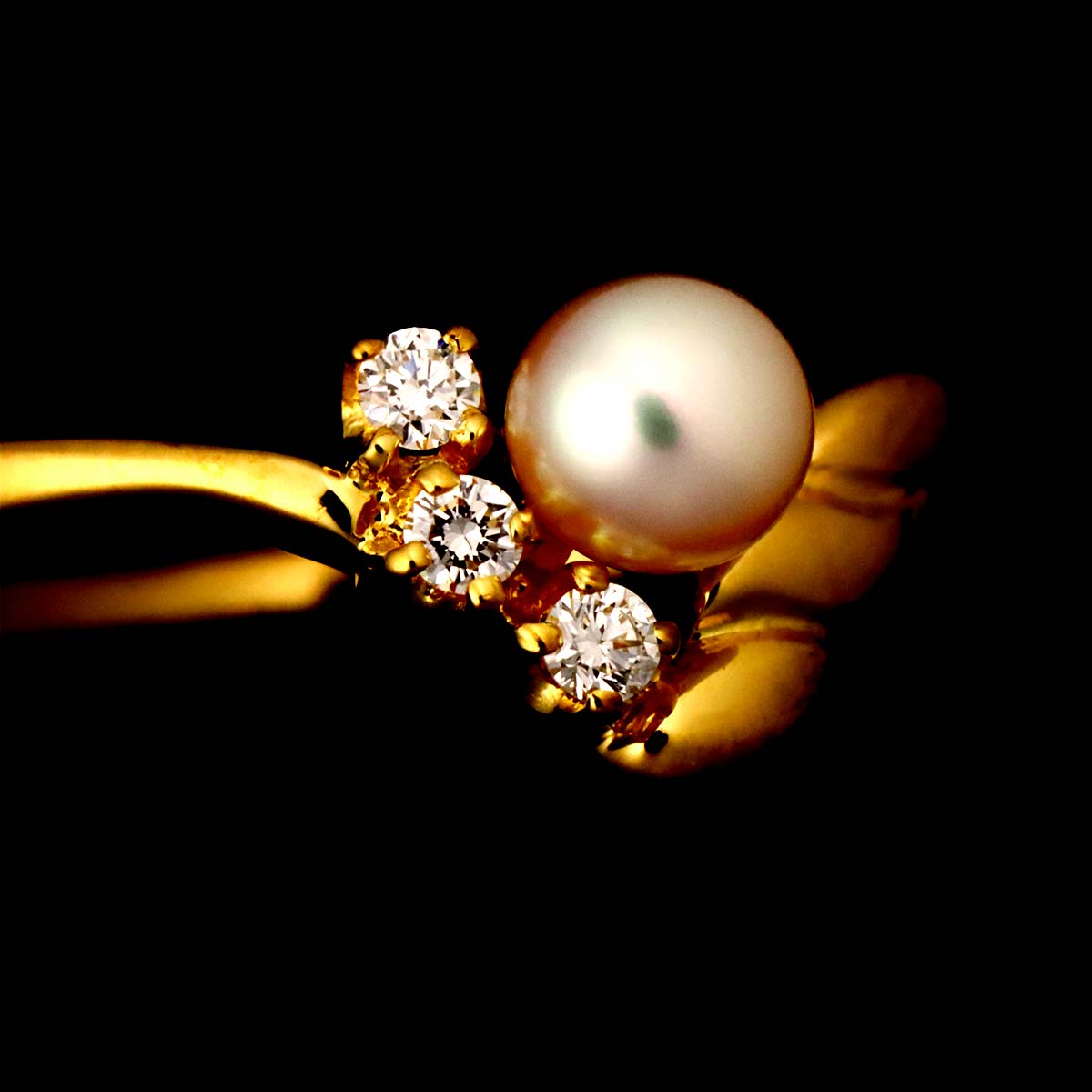 Akoya Pearl 4.0mmiamond Ring 18K YG 750 Size4.75-5(US)