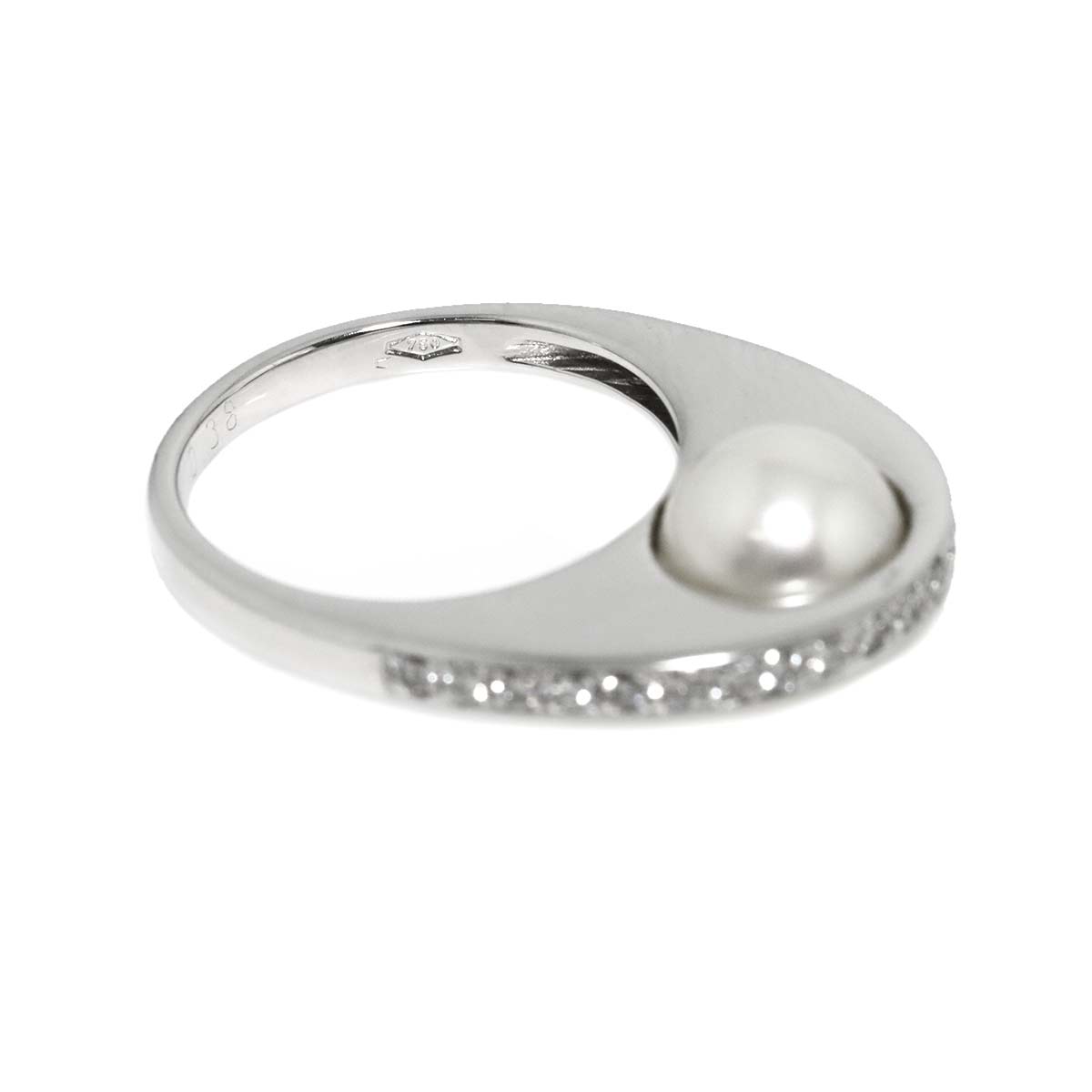 Queen Akoya Pearl 8.2mm Diamond Ring 18K WG 750 Size6(US)
