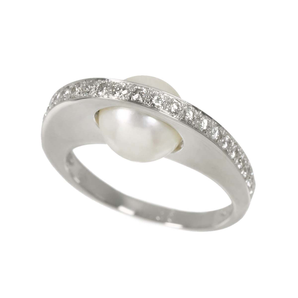 Queen Akoya Pearl 8.2mm Diamond Ring 18K WG 750 Size6(US)