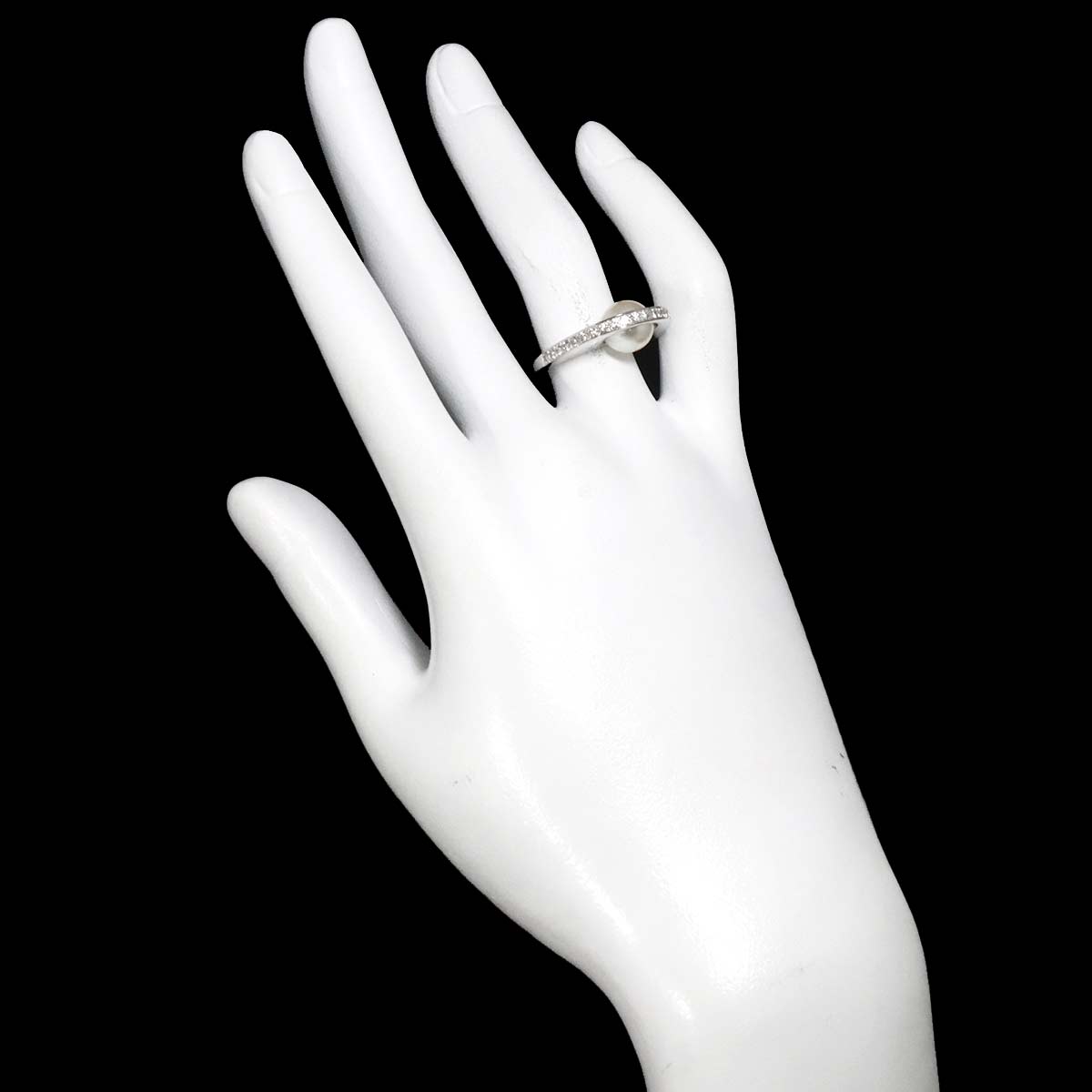 Queen Akoya Pearl 8.2mm Diamond Ring 18K WG 750 Size6(US)