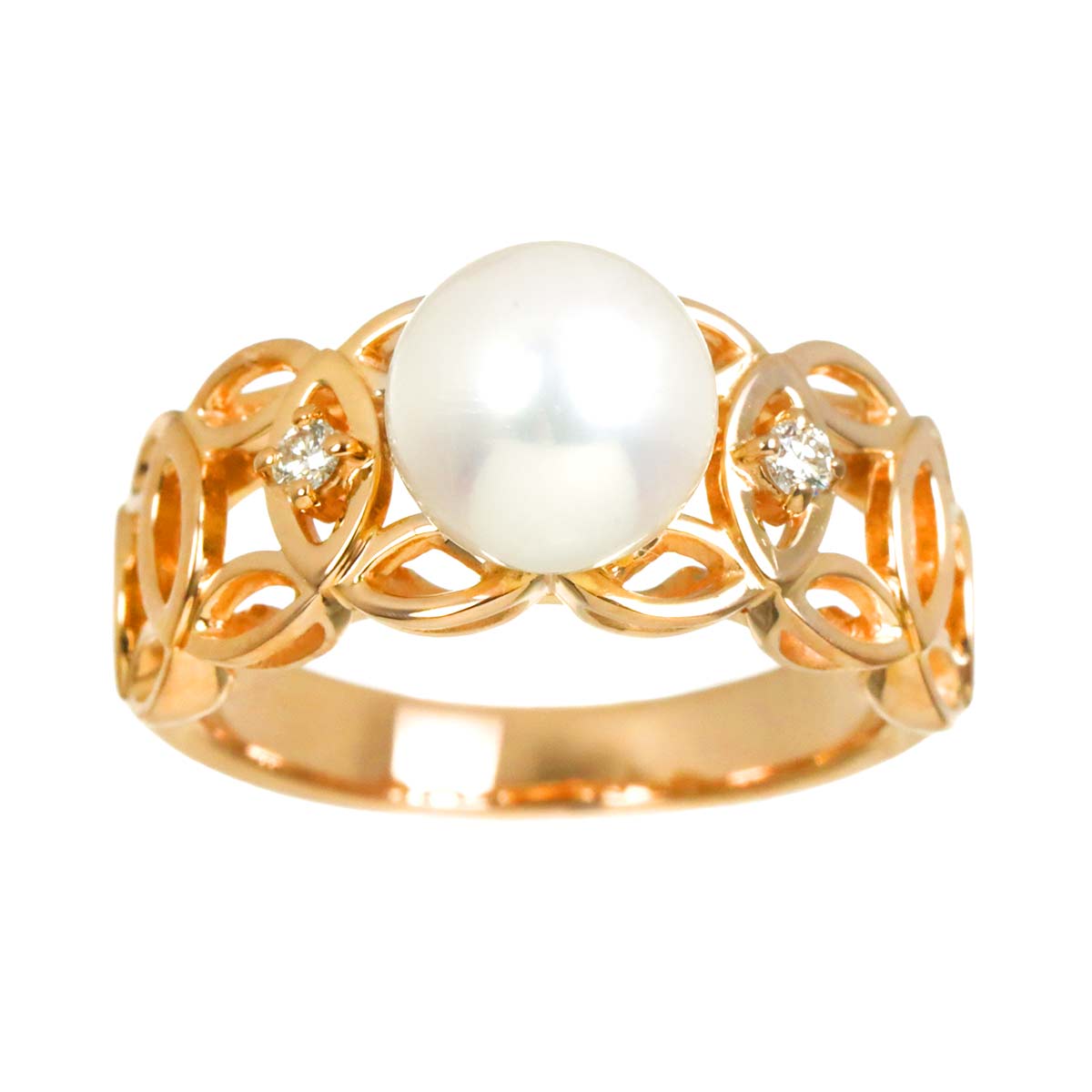 Akoya Pearl Diamond Ring 18K PG 750 Size6(US)