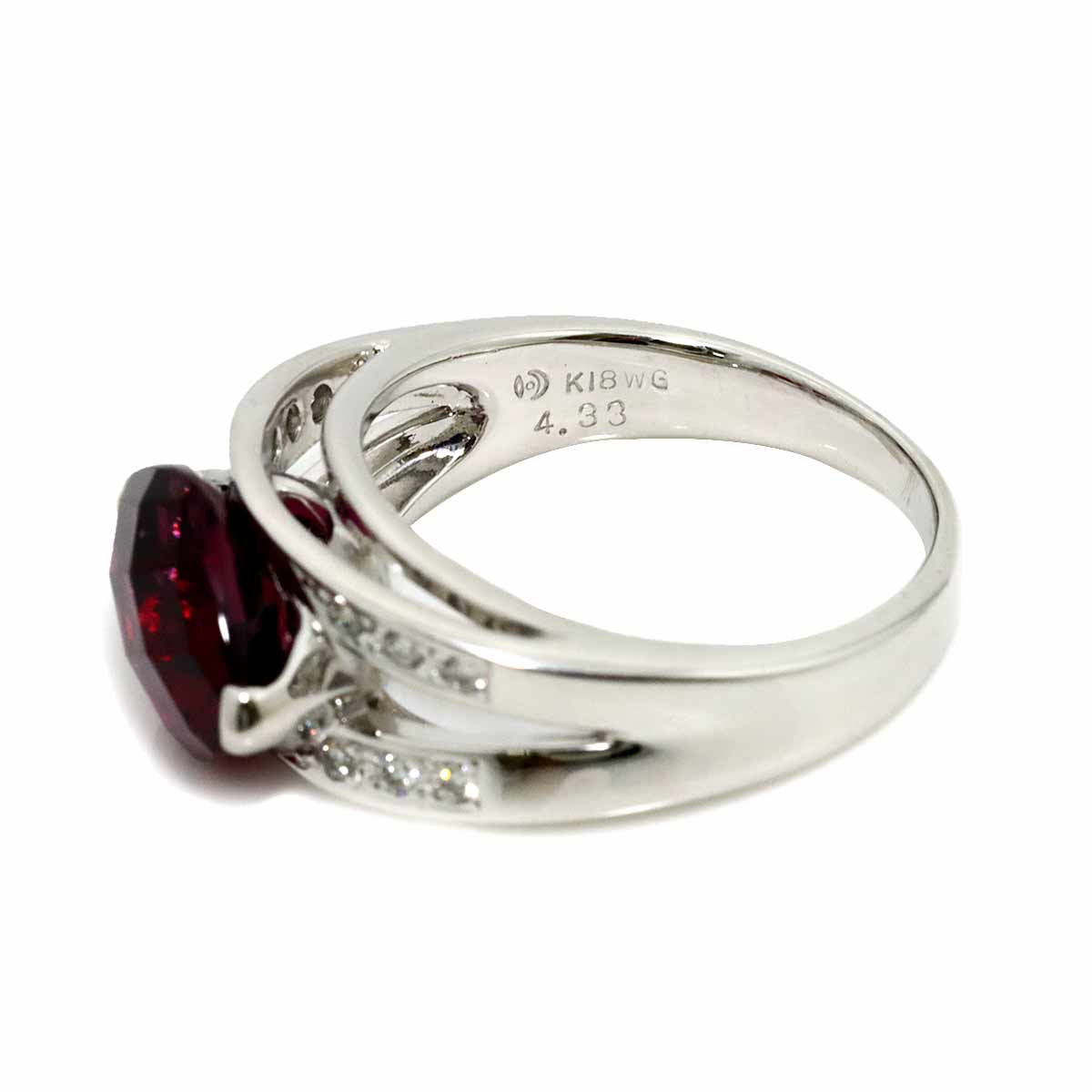 Garnet 4.33ct Diamond 0.11ct Ring 18K WG 750 size6(US)