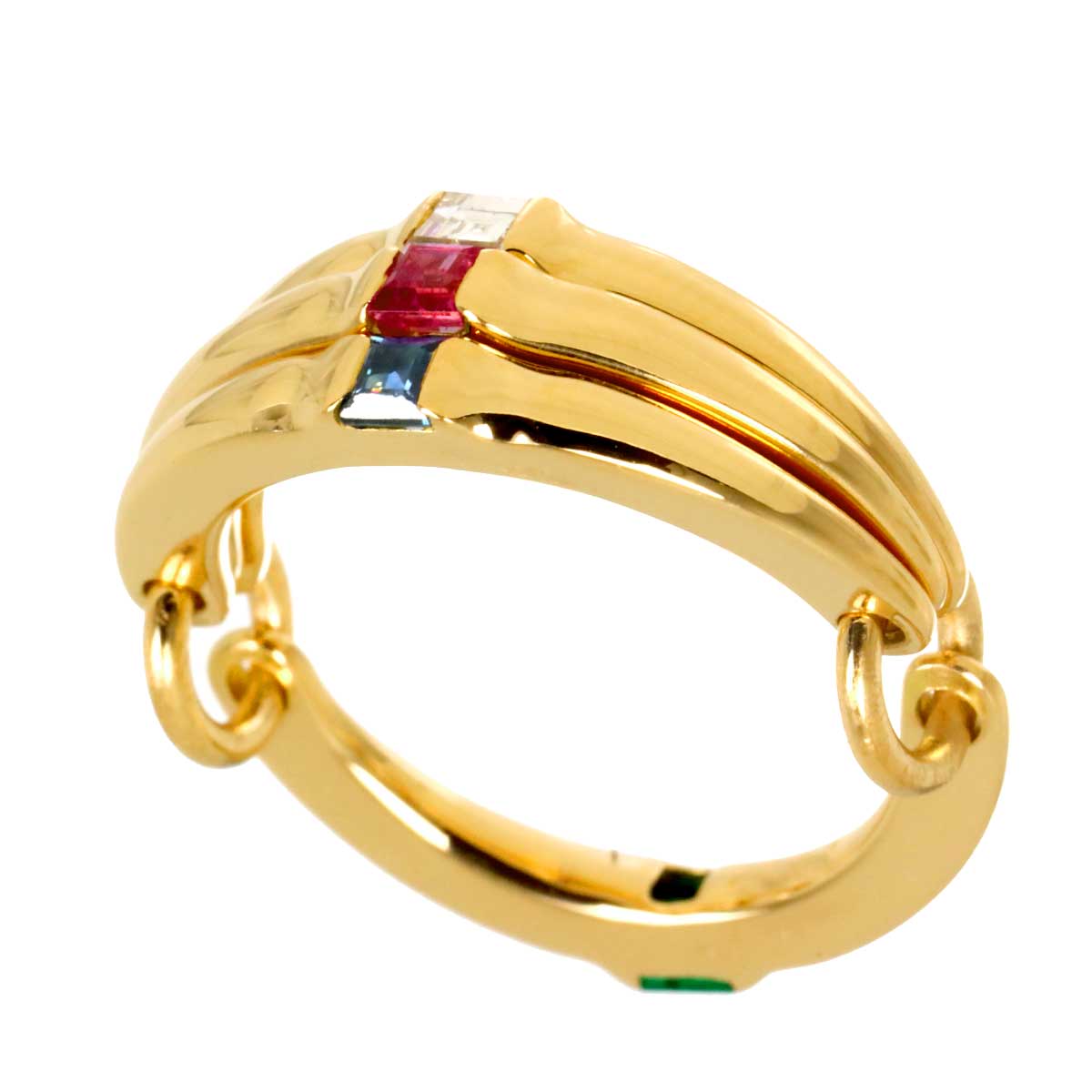 Diamond Multi stone Ring 18K Yellow Gold 750 Size5.5-5.75(US)