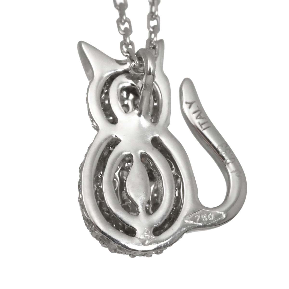 Cat Motif Diamond 0.33ct Necklace 18K White Gold 750