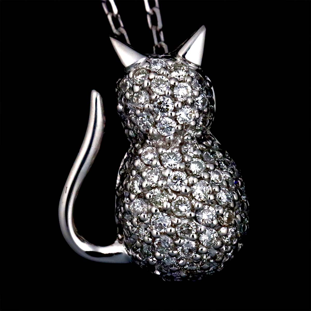 Cat Motif Diamond 0.33ct Necklace 18K White Gold 750