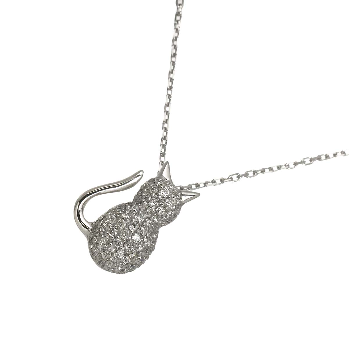 Cat Motif Diamond 0.33ct Necklace 18K White Gold 750