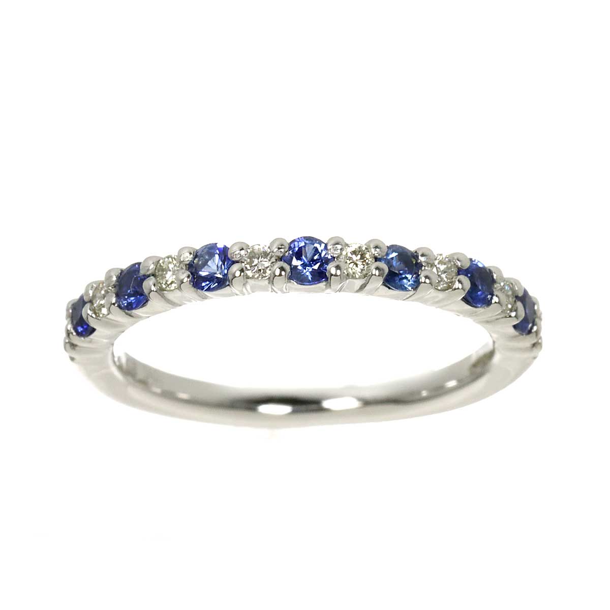 Sapphire Diamond Ring 18K White Gold 750 Size4.5(US)