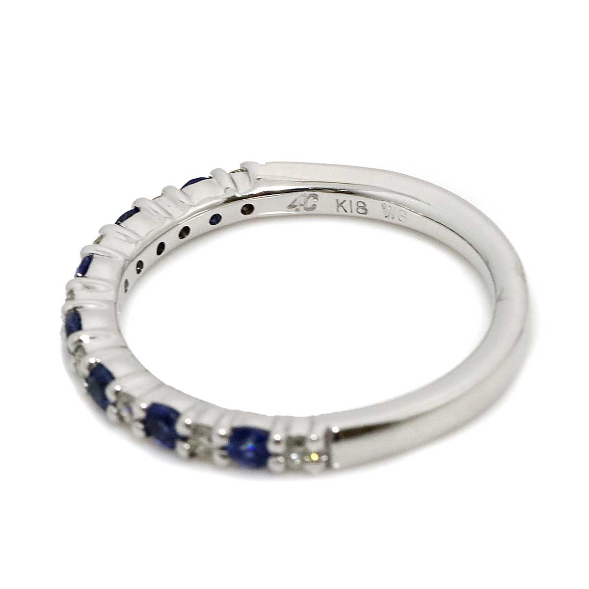 Sapphire Diamond Ring 18K White Gold 750 Size4.5(US)