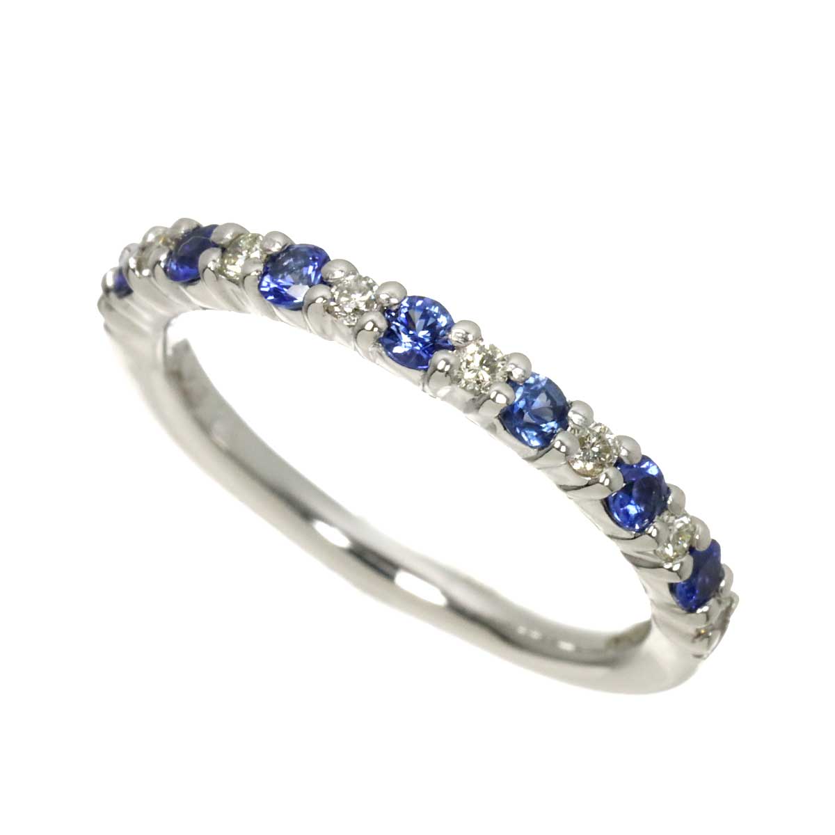 Sapphire Diamond Ring 18K White Gold 750 Size4.5(US)