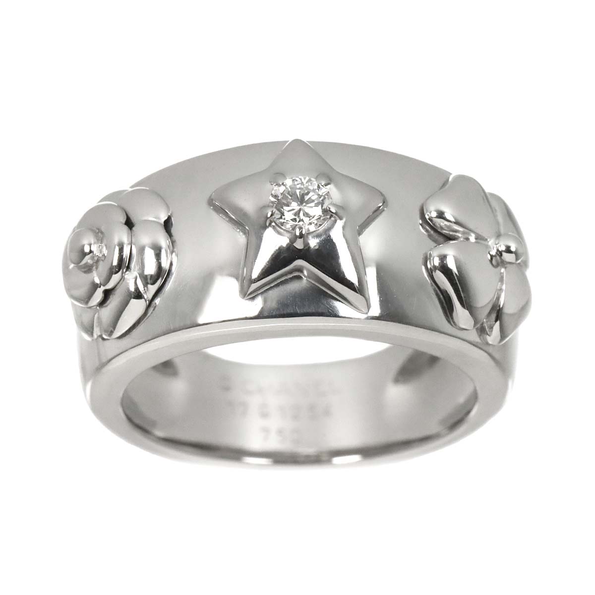 Three Symbols Diamond Ring 18K WG 750 size6.25-6.5(US)