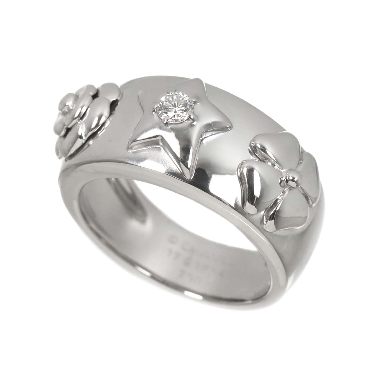 Three Symbols Diamond Ring 18K WG 750 size6.25-6.5(US)