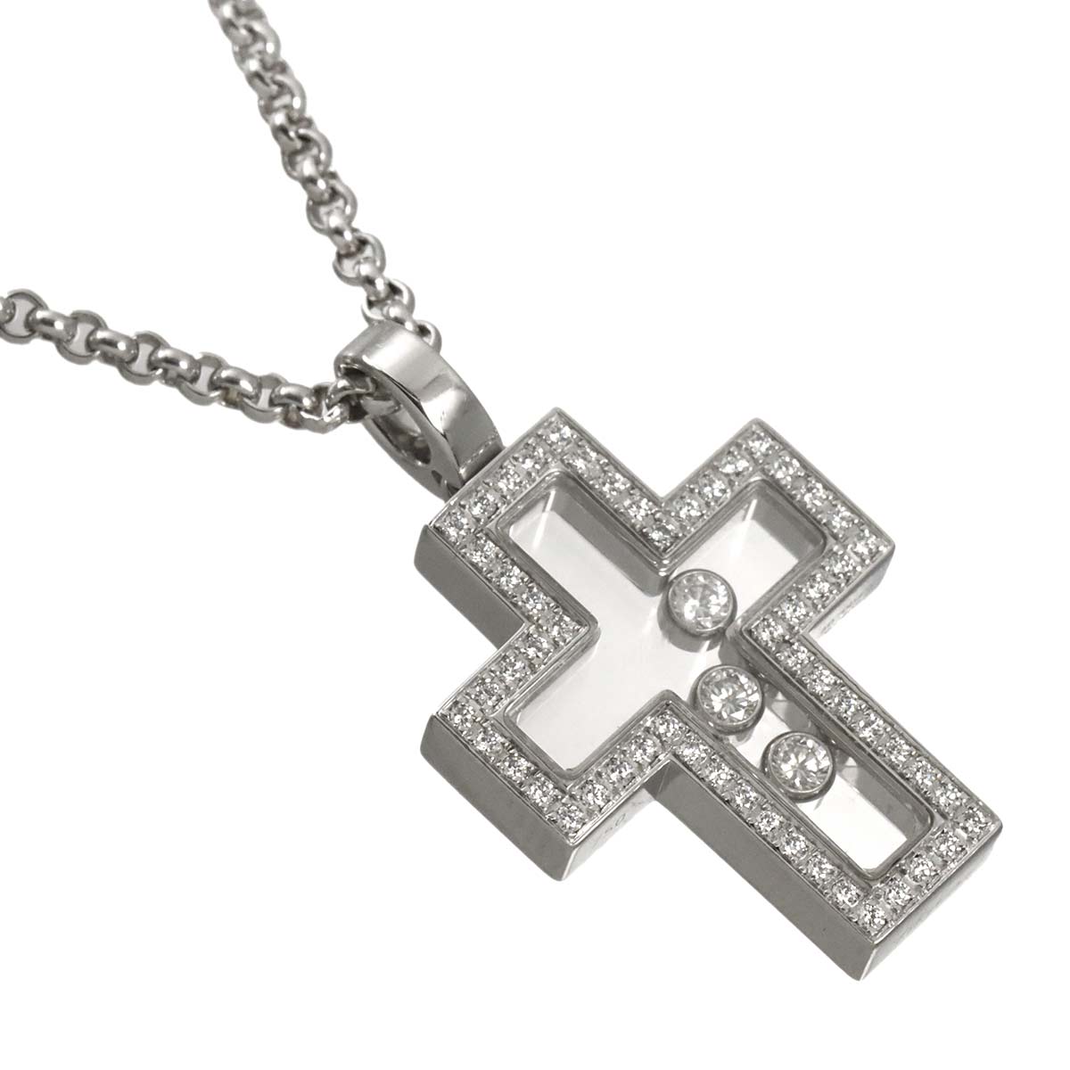 Happy Diamond Cross Necklace 18K White Gold 750