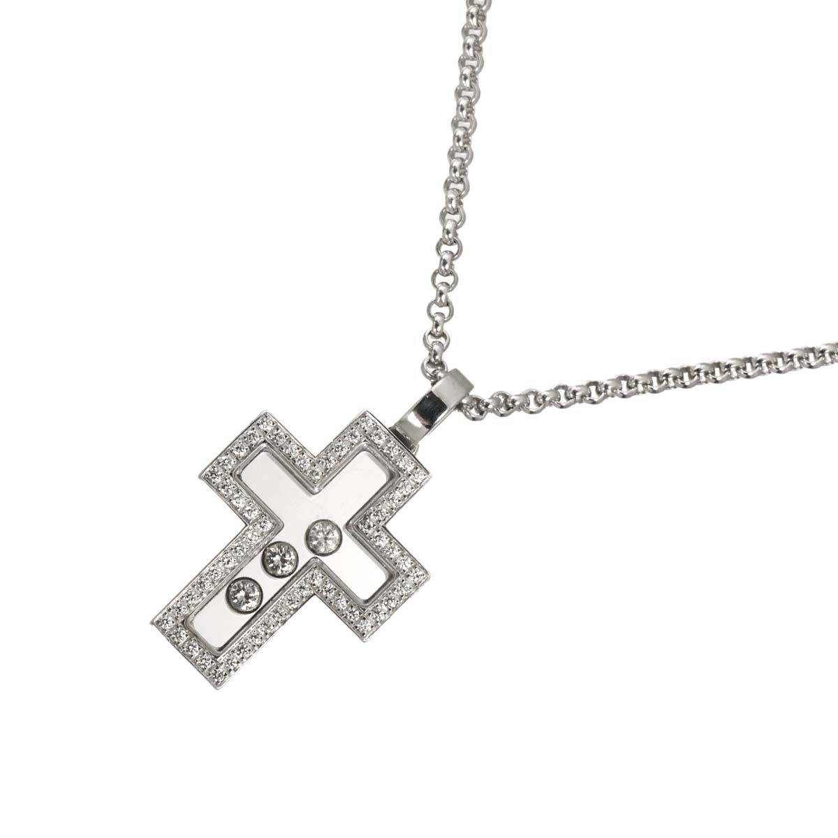 Happy Diamond Cross Necklace 18K White Gold 750