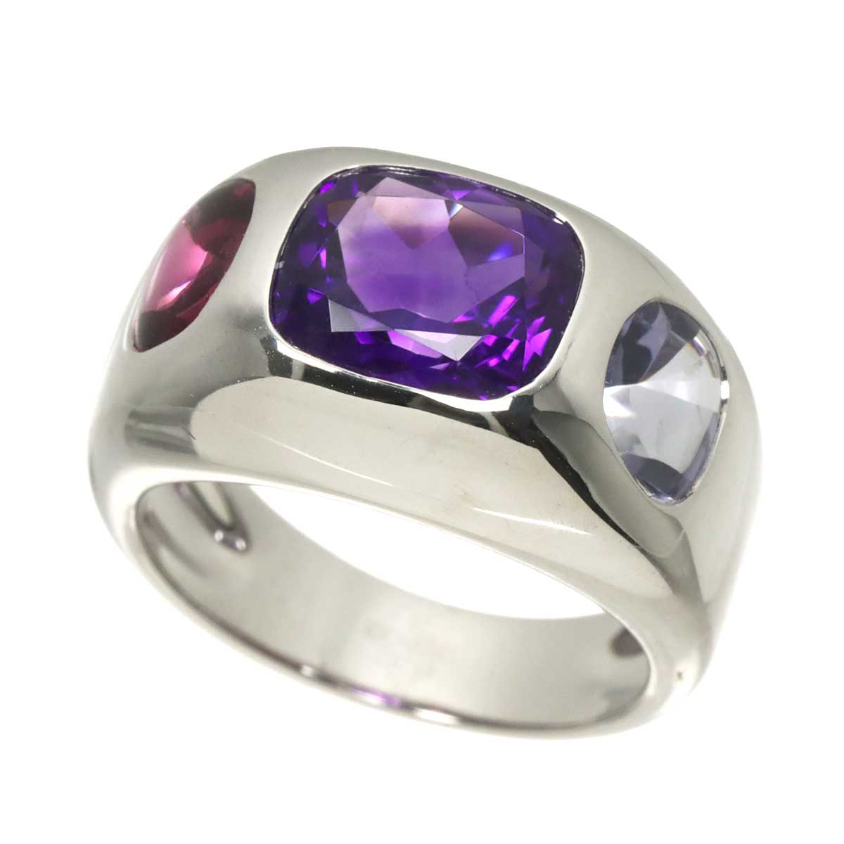 Amethyst Iolite Garnet Ring 18K WG 750 Sise52 6(US)