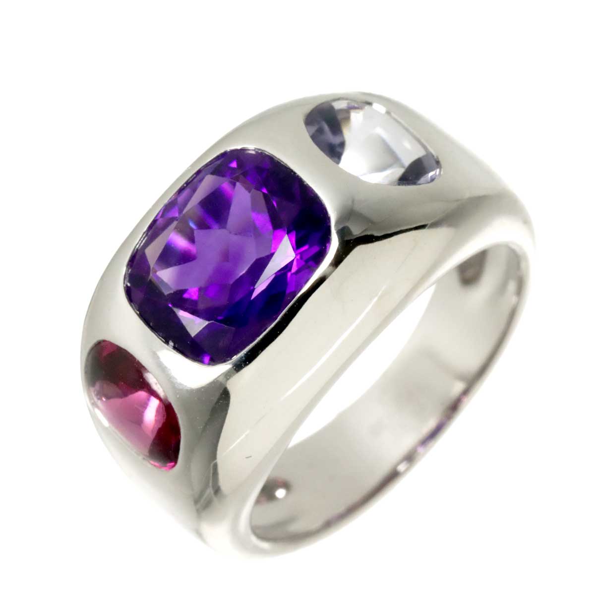 Amethyst Iolite Garnet Ring 18K WG 750 Sise52 6(US)