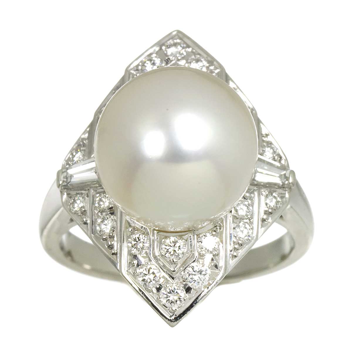 South Sea pearl 11.2mm Diamond 0.52ct Ring Pt size5.5-5.75(US)
