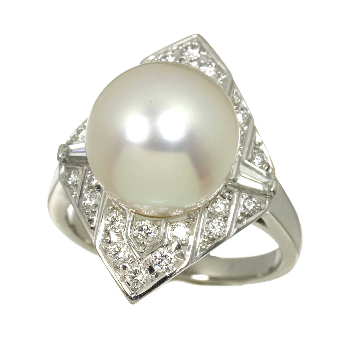 South Sea pearl 11.2mm Diamond 0.52ct Ring Pt size5.5-5.75(US)