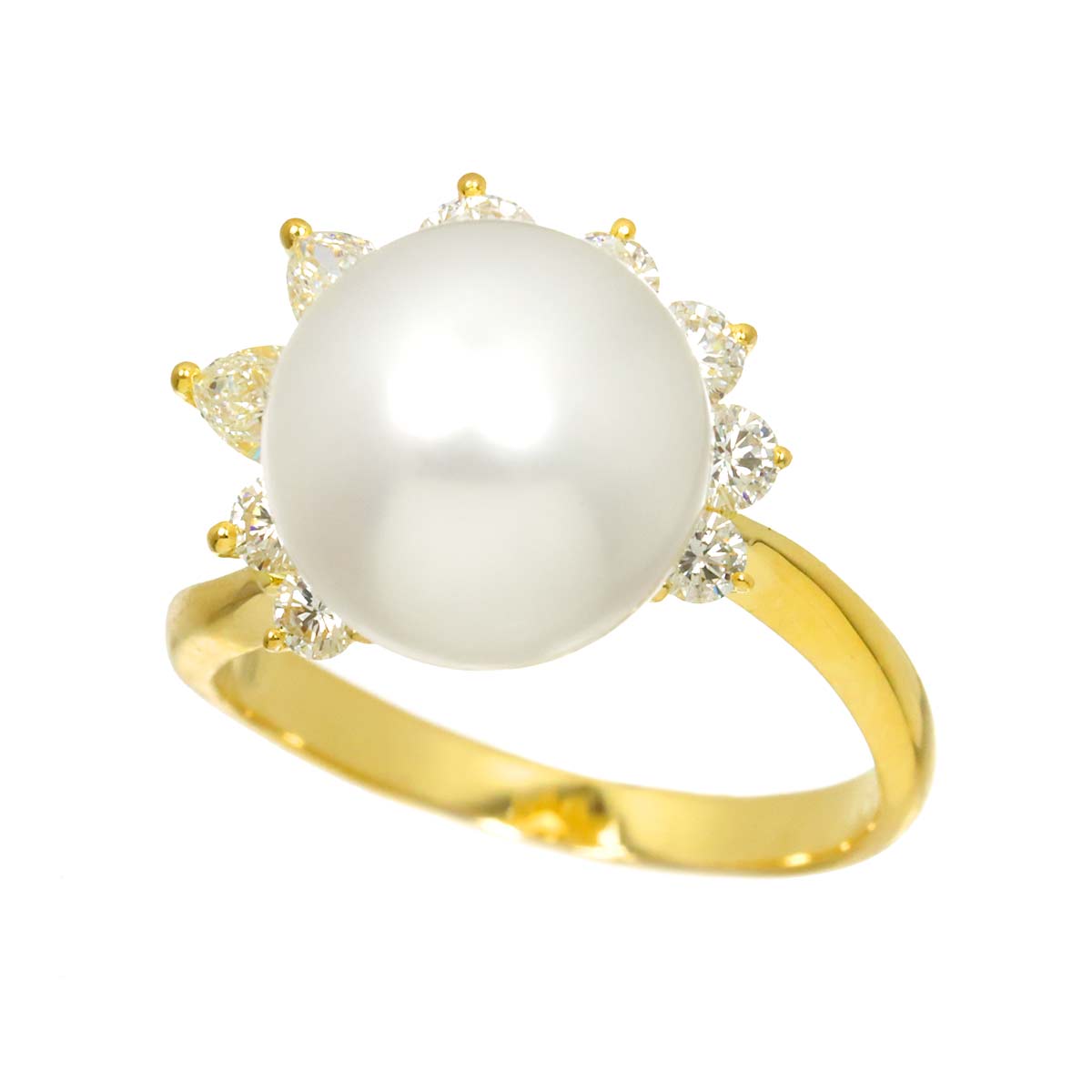 South Sea Pearl Diamond Ring 18K YG 750 Size5.75-6(US)