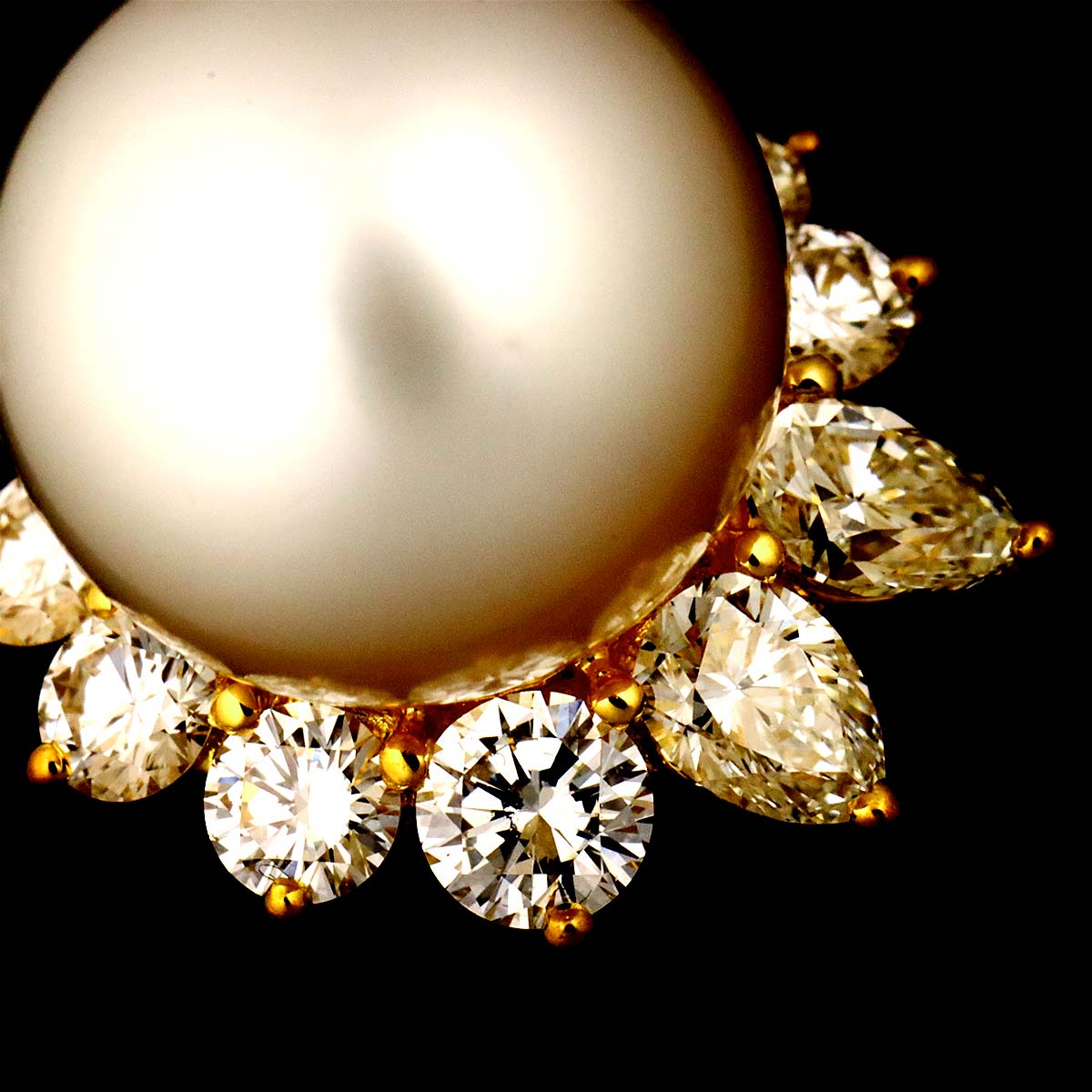 South Sea Pearl Diamond Ring 18K YG 750 Size5.75-6(US)