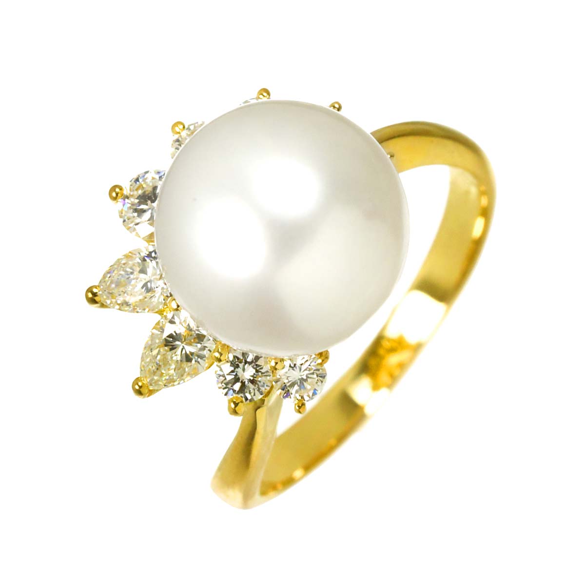South Sea Pearl Diamond Ring 18K YG 750 Size5.75-6(US)