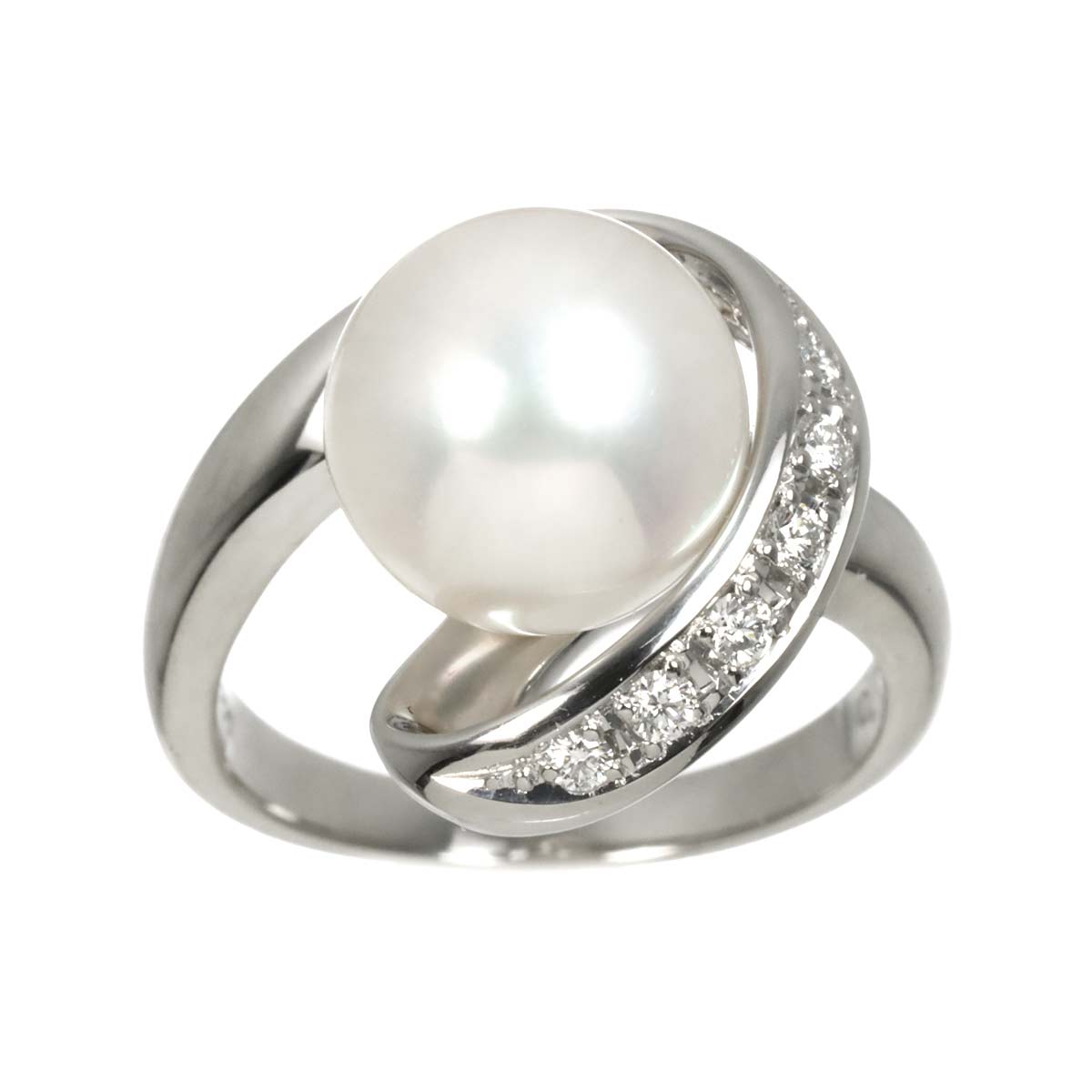 South Sea pearl 10.0mm Diamond 0.12ct Ring Platinum 4.75-5(US)