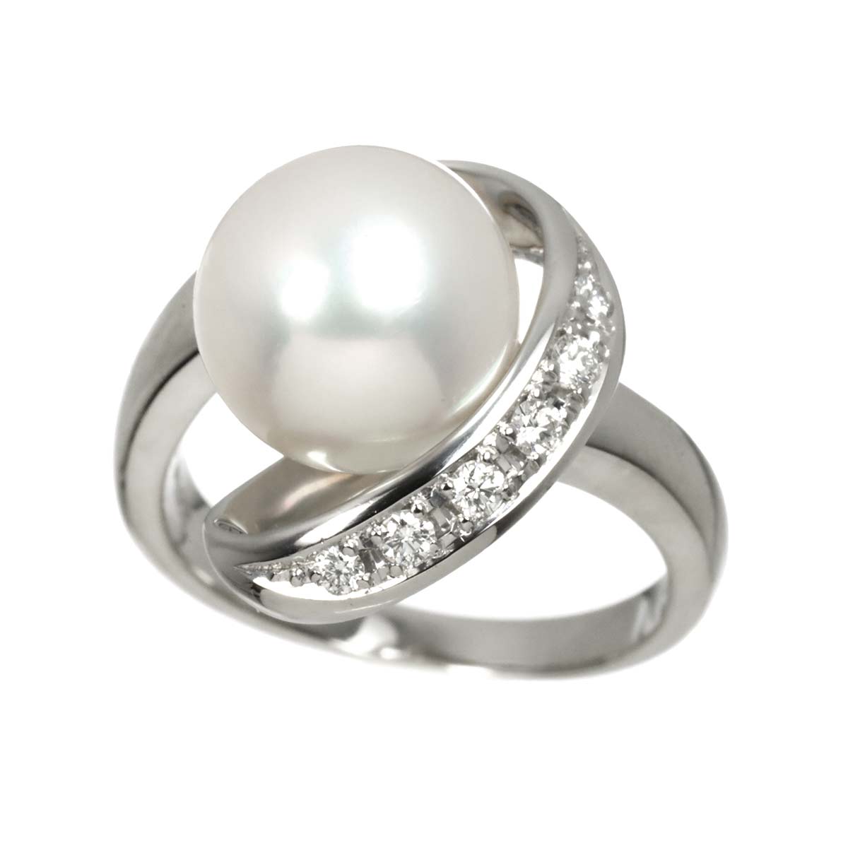 South Sea pearl 10.0mm Diamond 0.12ct Ring Platinum 4.75-5(US)