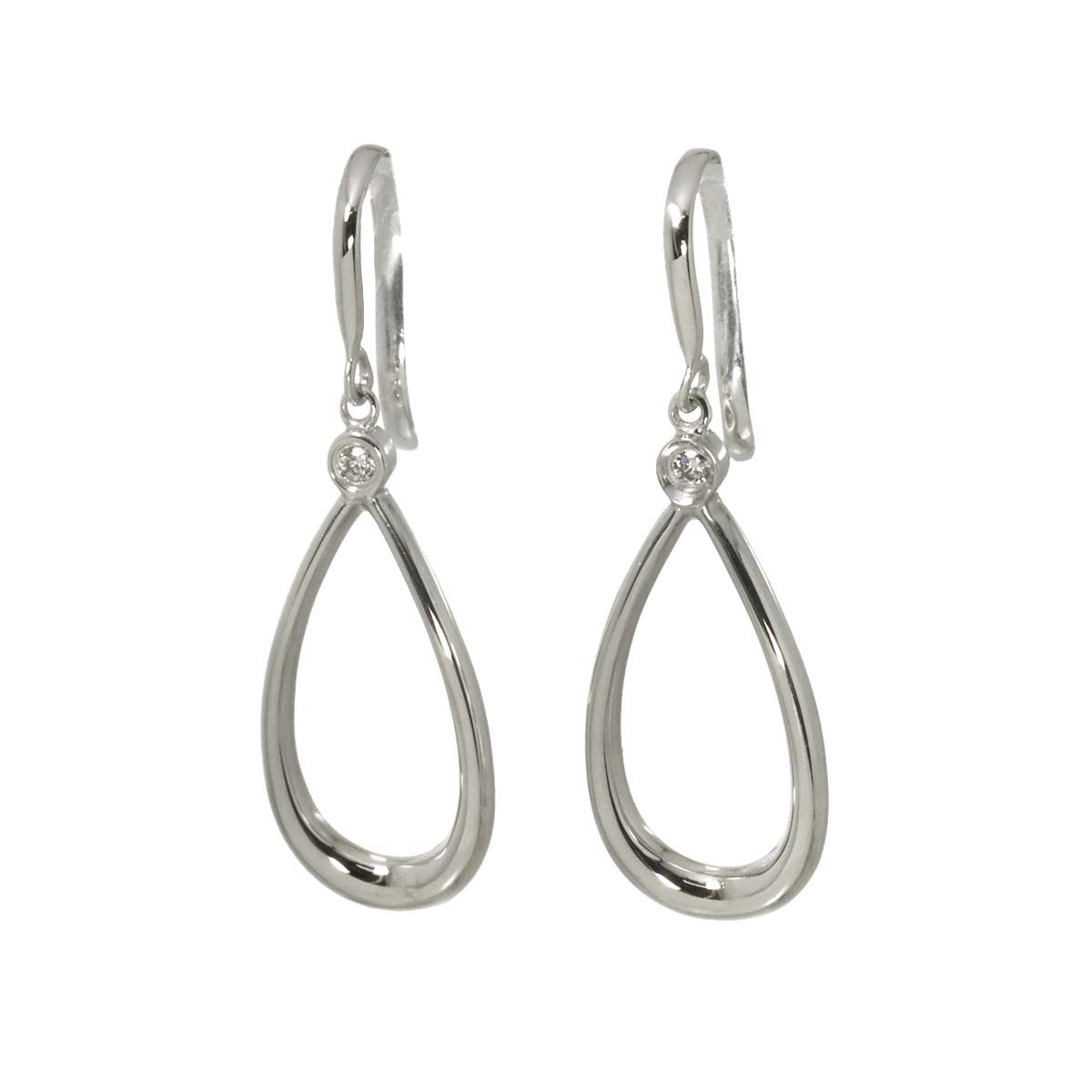 Open Teardrop Diamond Earrings Pierced 18K WG 750