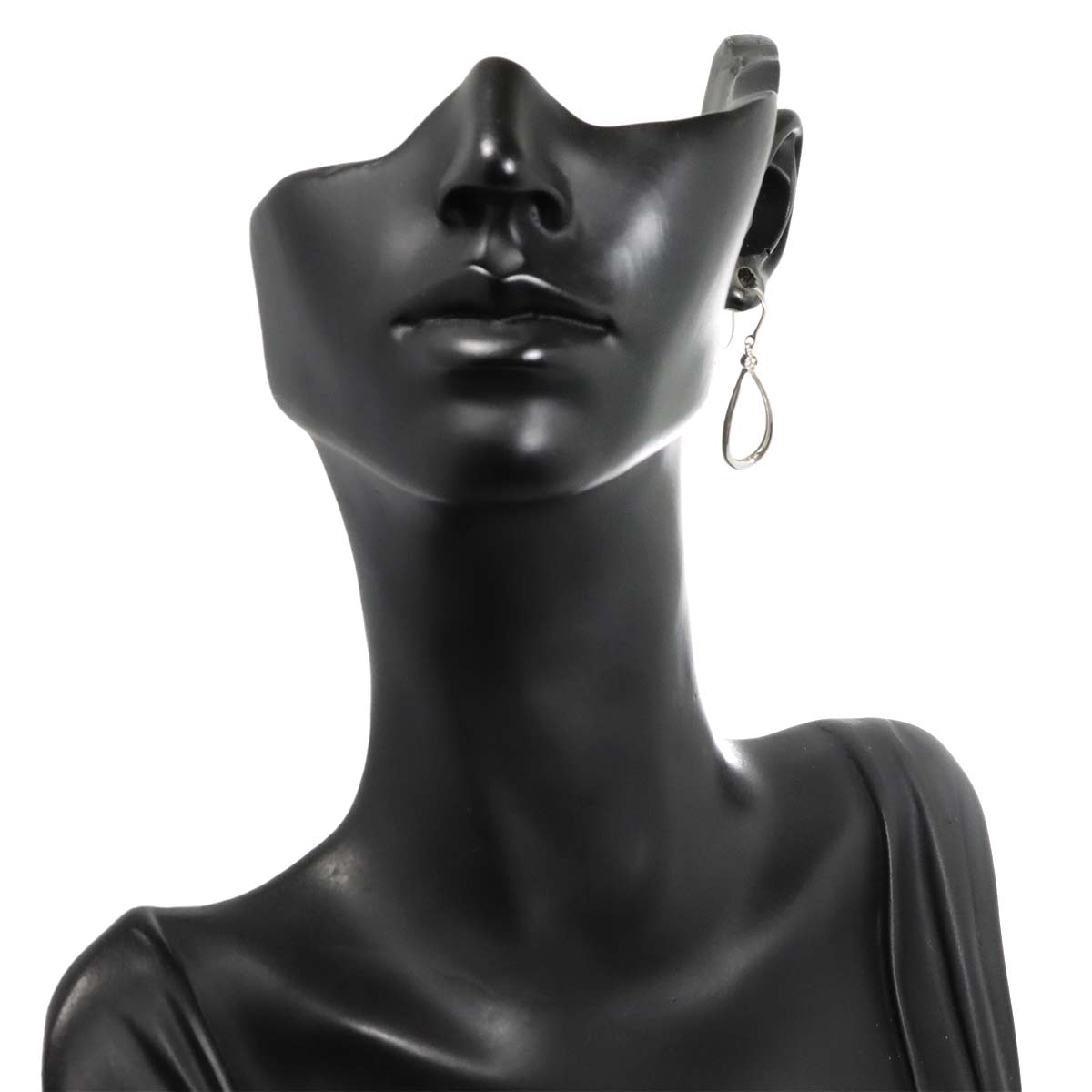 Open Teardrop Diamond Earrings Pierced 18K WG 750