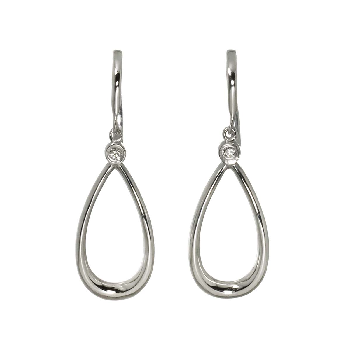 Open Teardrop Diamond Earrings Pierced 18K WG 750