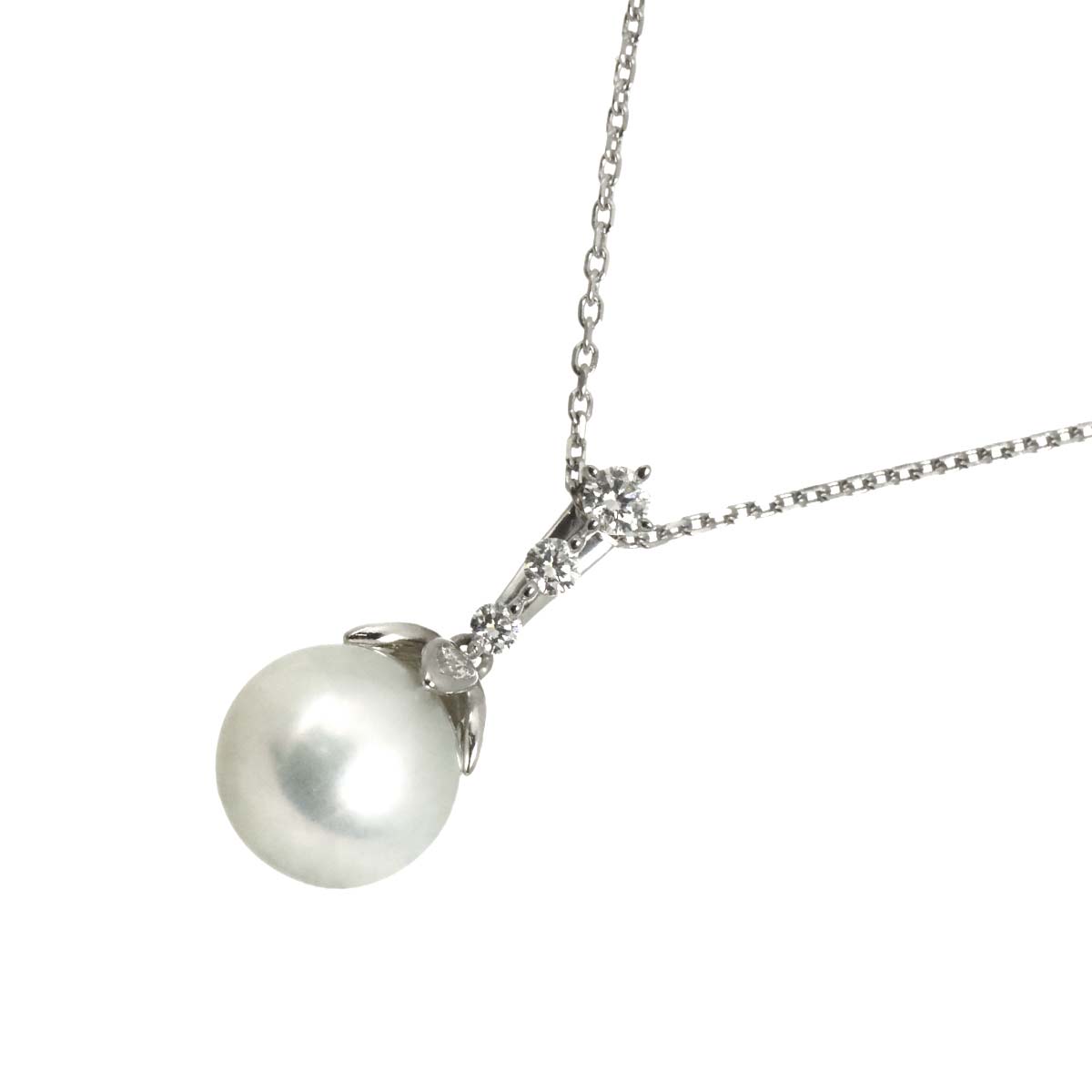 Akoya Pearl 9.8mm Diamond 0.20ct Necklace 18K WG 750
