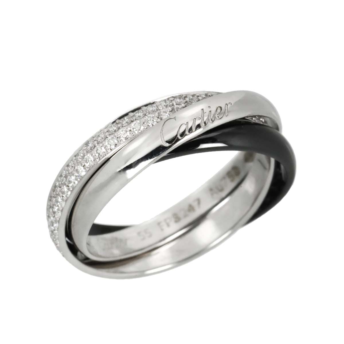Diamond Trinity SM Ring 18K WG Black Ceramic 750 size55 7.25US
