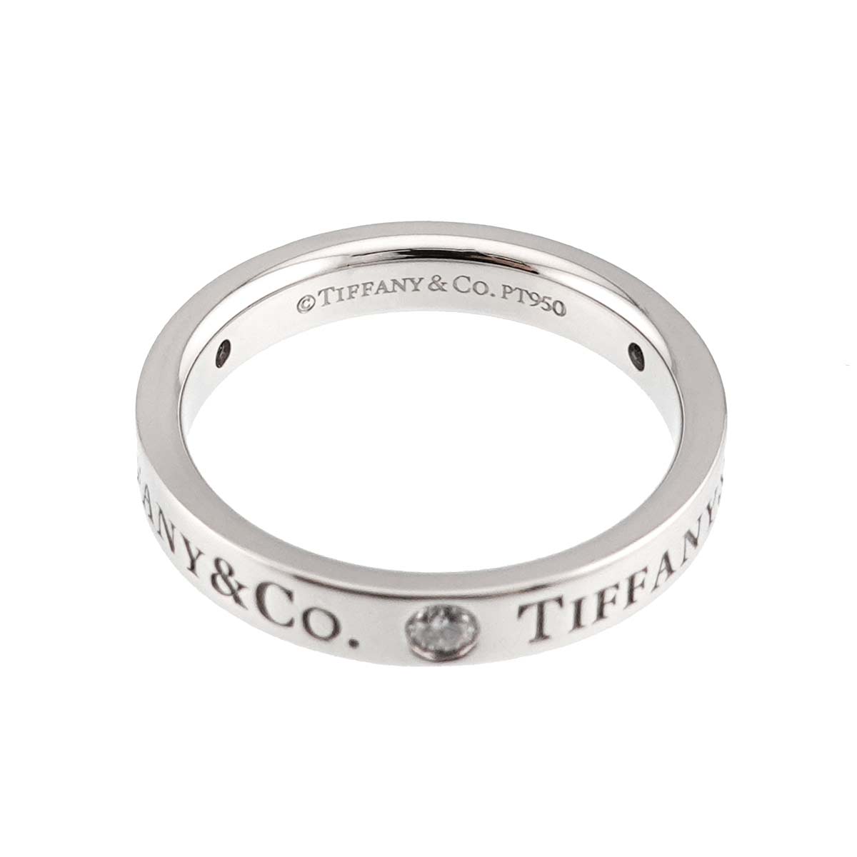 Logo Flat Band Ring Diamond 3P Platinum Size4-4.5(US)