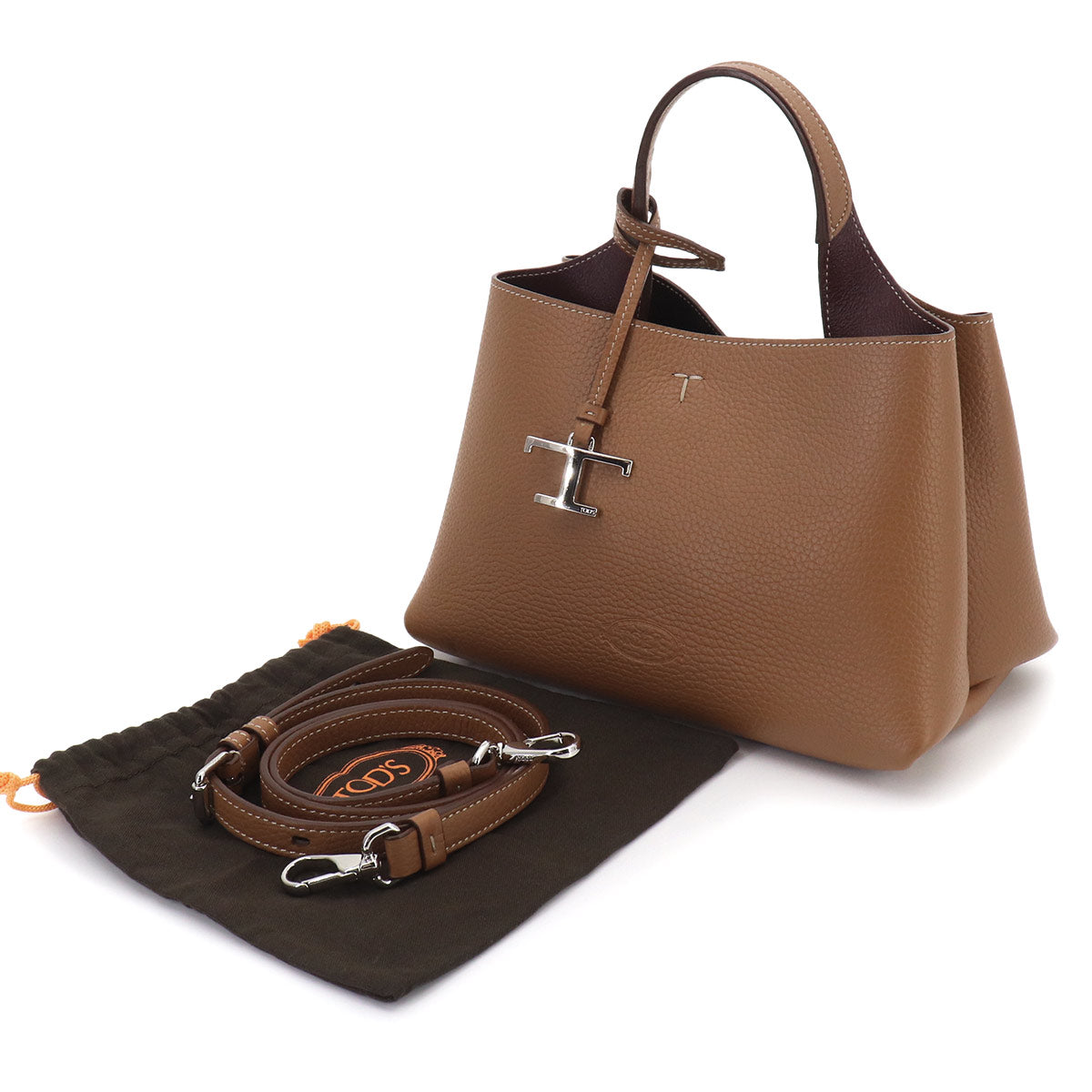 T Timeless Micro 2way Hand Shoulder Bag Leather Brown Purse