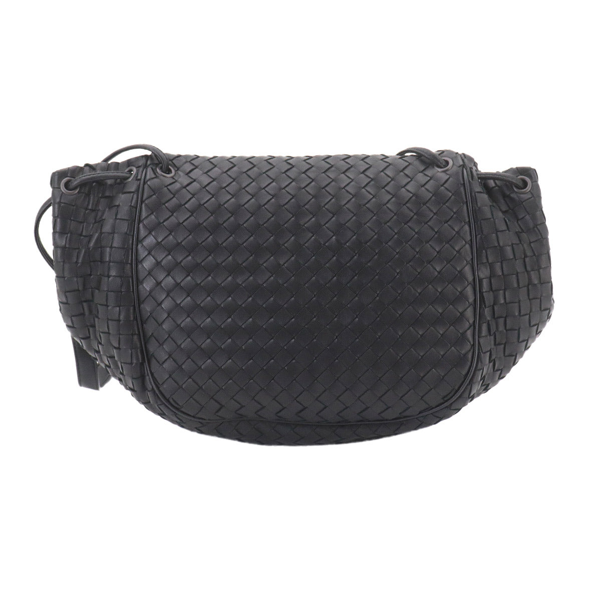 Intrecciato Shoulder Bag Leather Black Purse
