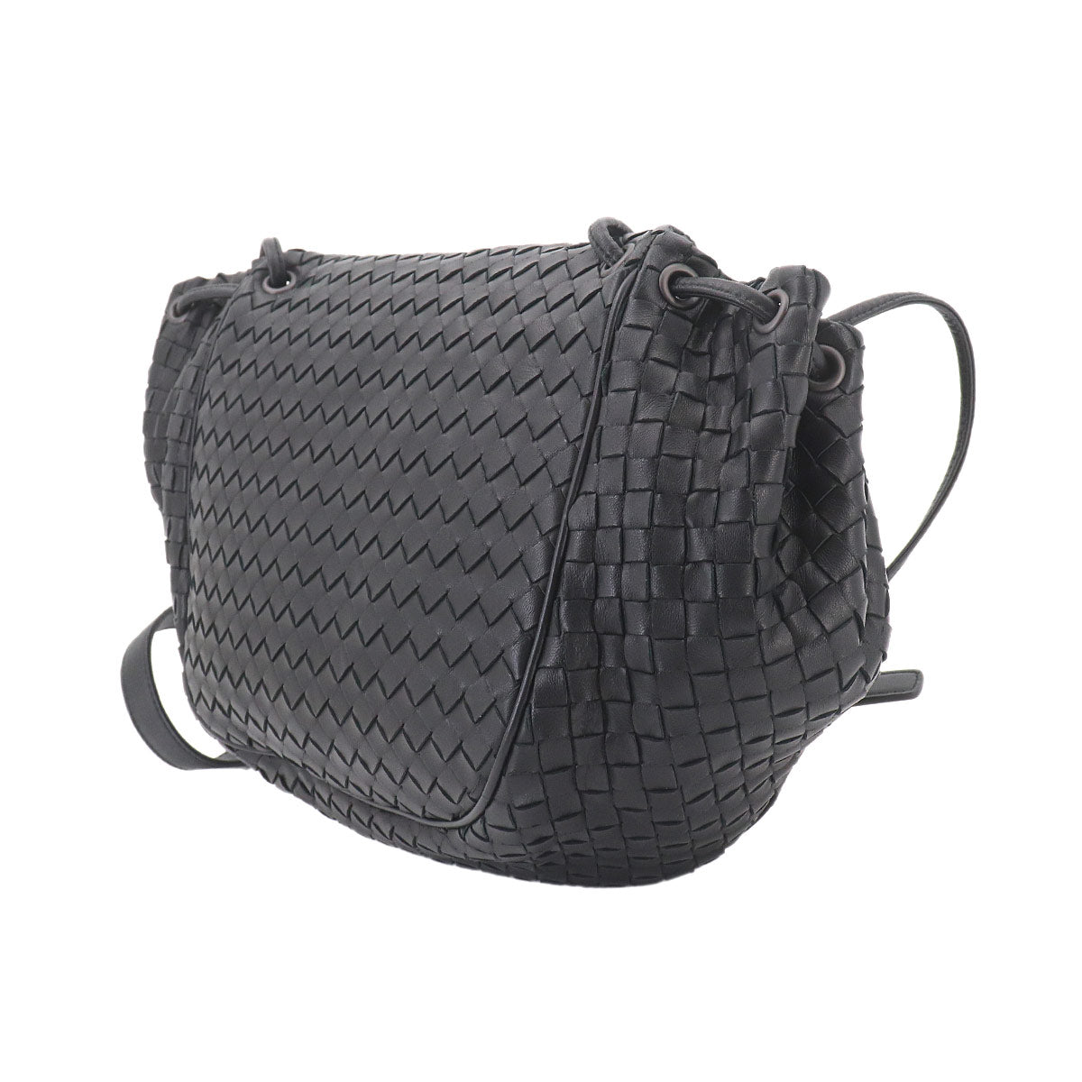 Intrecciato Shoulder Bag Leather Black Purse