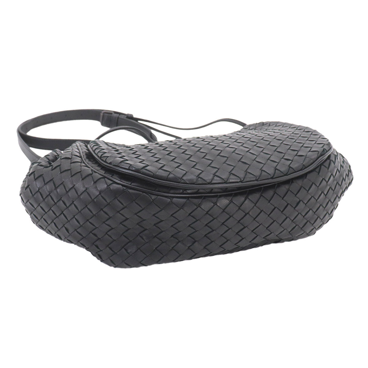 Intrecciato Shoulder Bag Leather Black Purse