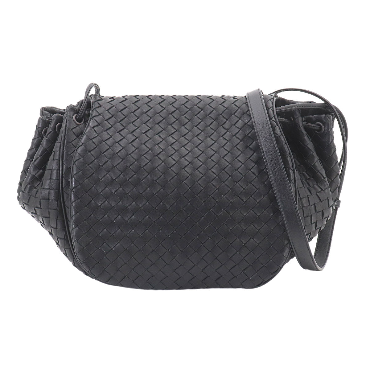 Intrecciato Shoulder Bag Leather Black Purse