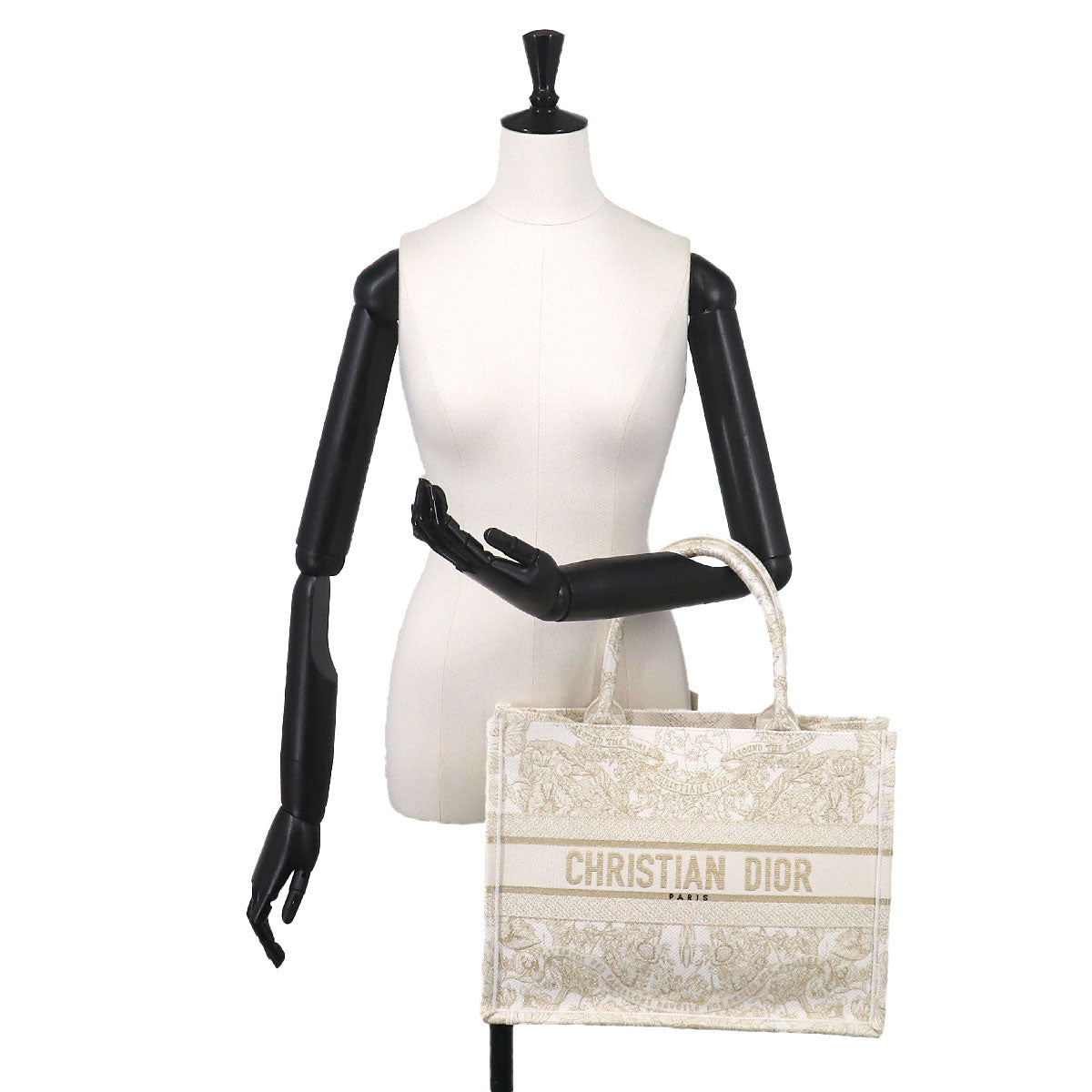 Book Tote Bag Medium Canvas White Gold Embroidery