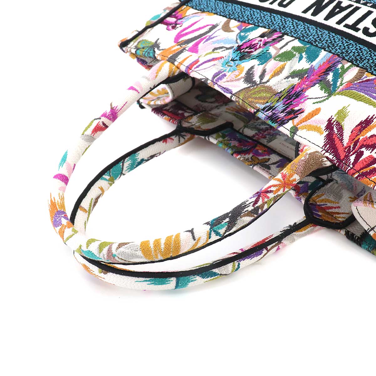 Book Tote Bag Medium Jungle Canvas White Embroidery
