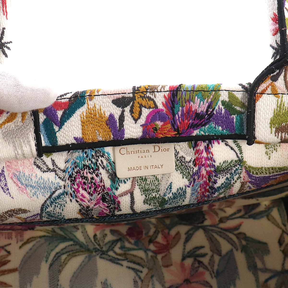 Book Tote Bag Medium Jungle Canvas White Embroidery