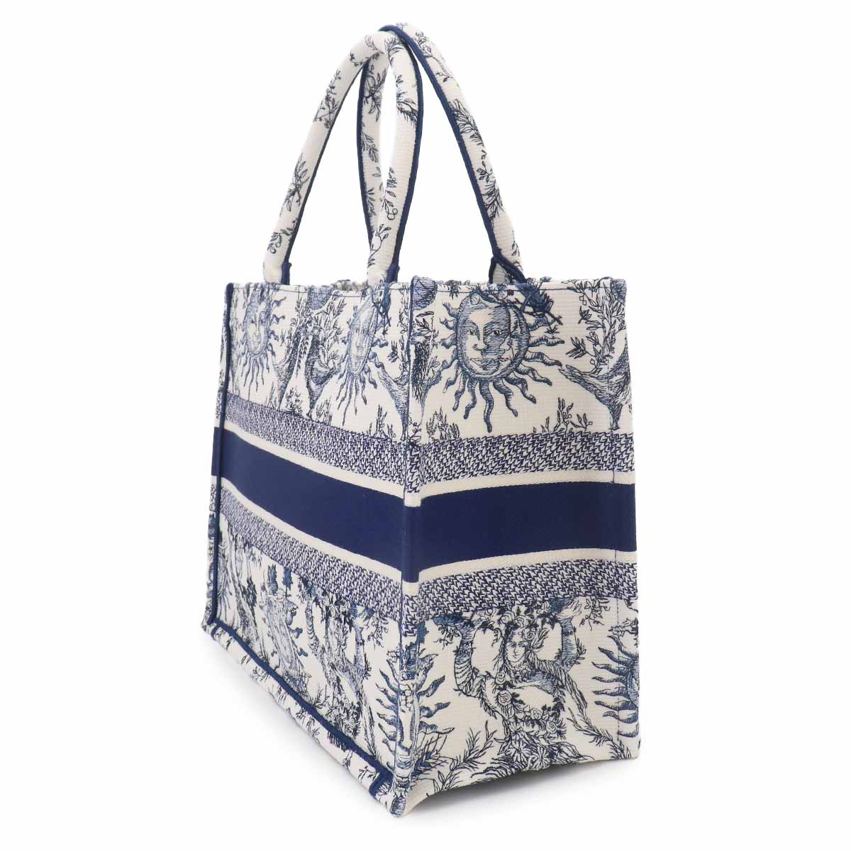 Book Tote Bag Medium Canvas White Blue