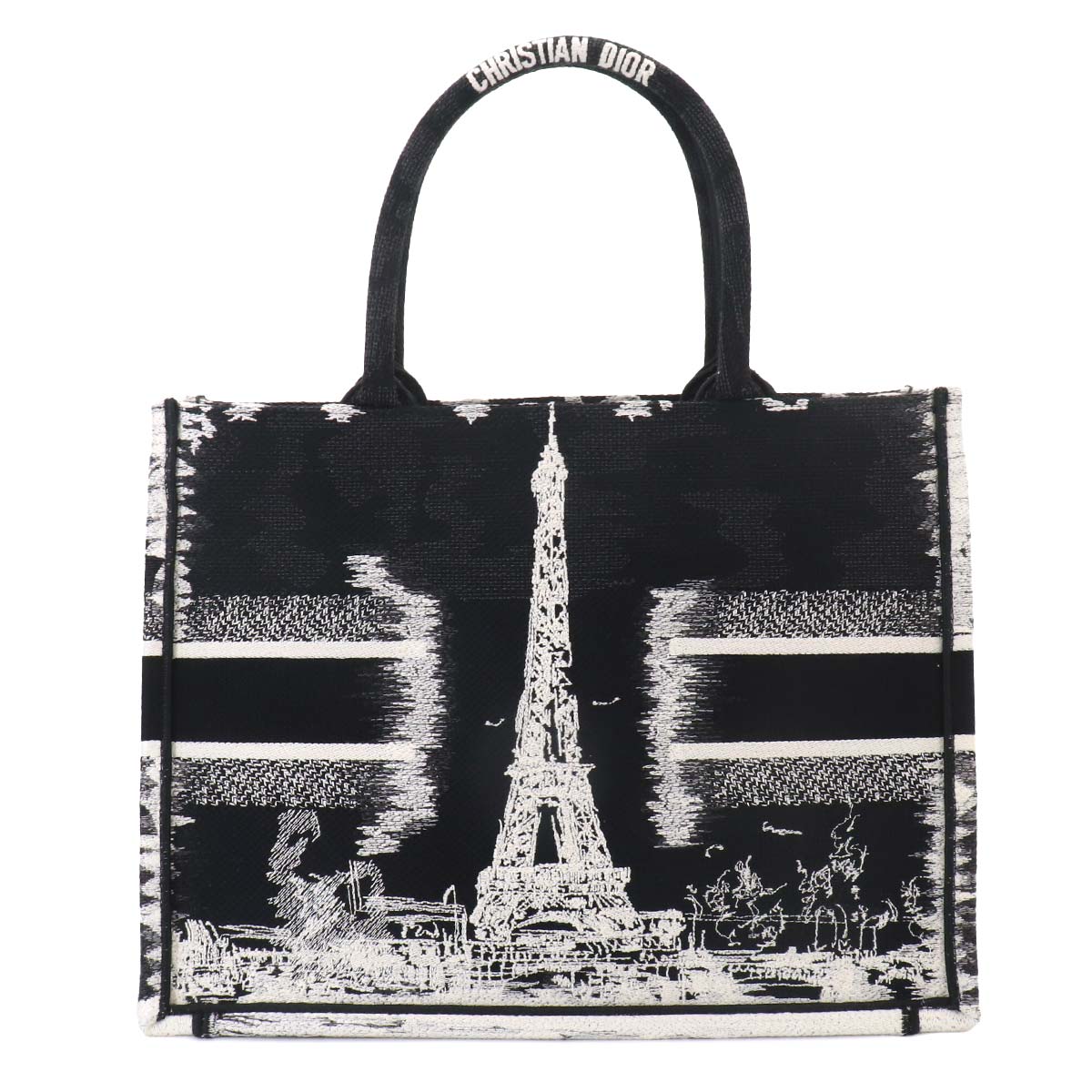 Book Tote Bag Medium Canvas Black White Eiffel Tower