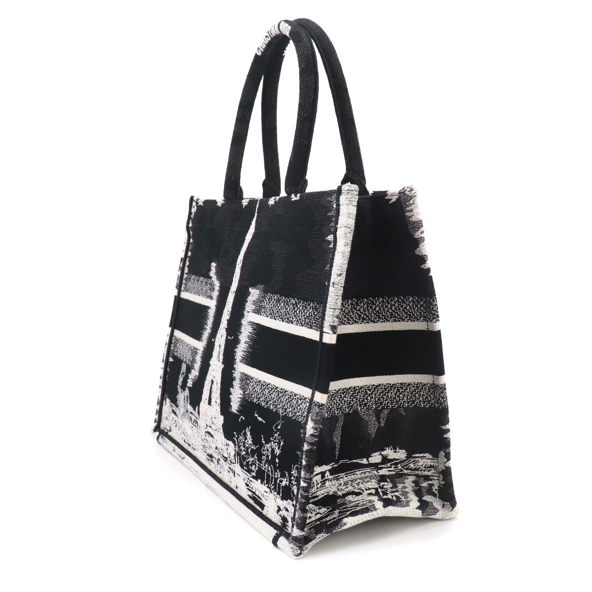 Book Tote Bag Medium Canvas Black White Eiffel Tower