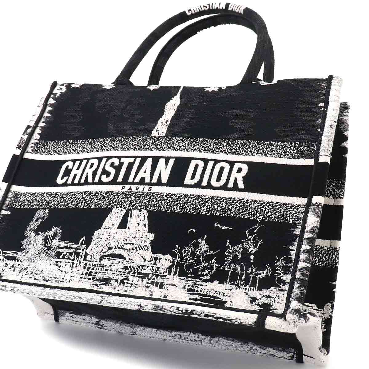 Book Tote Bag Medium Canvas Black White Eiffel Tower