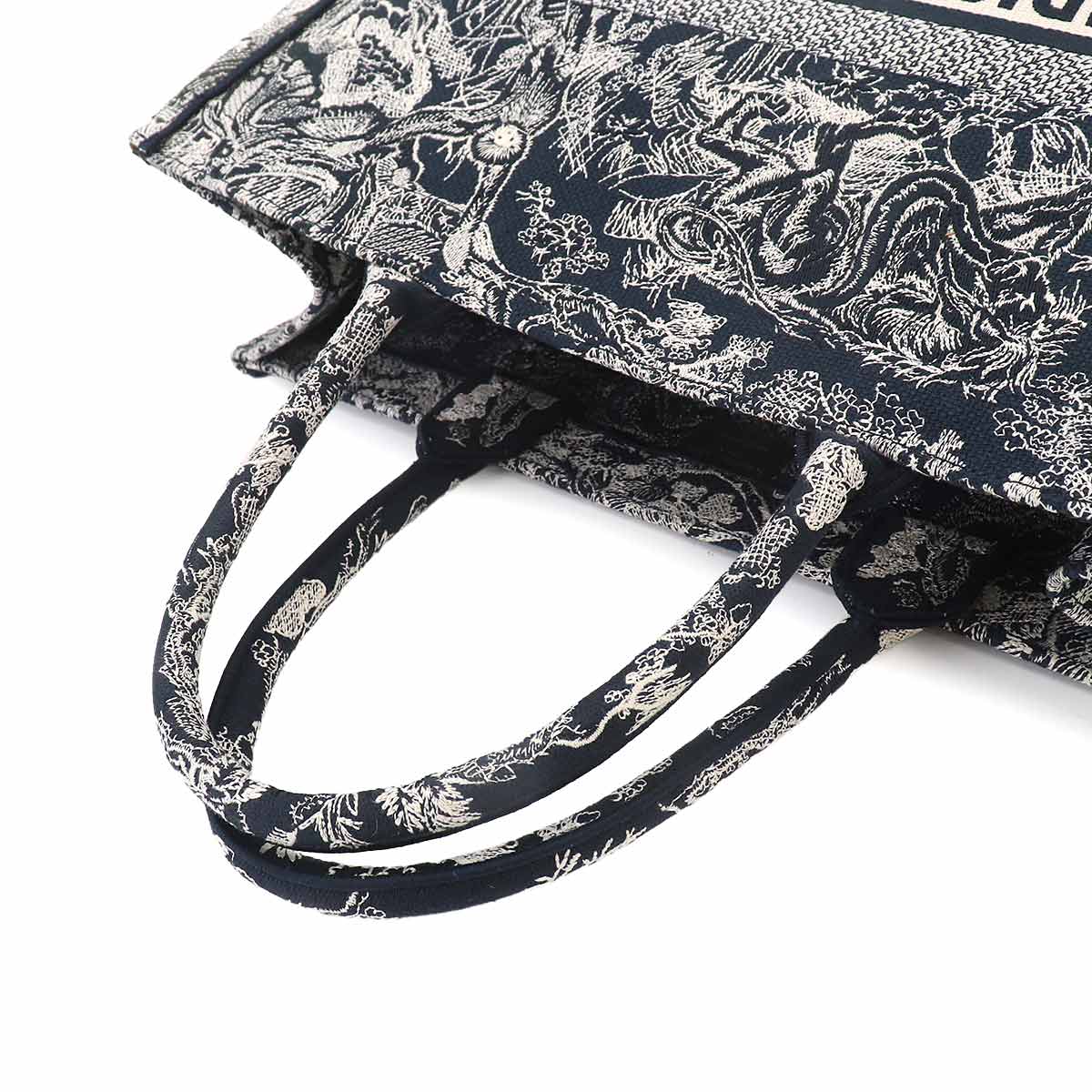 Reverse Toile De Jouy Book Tote Large Bag Canvas Navy